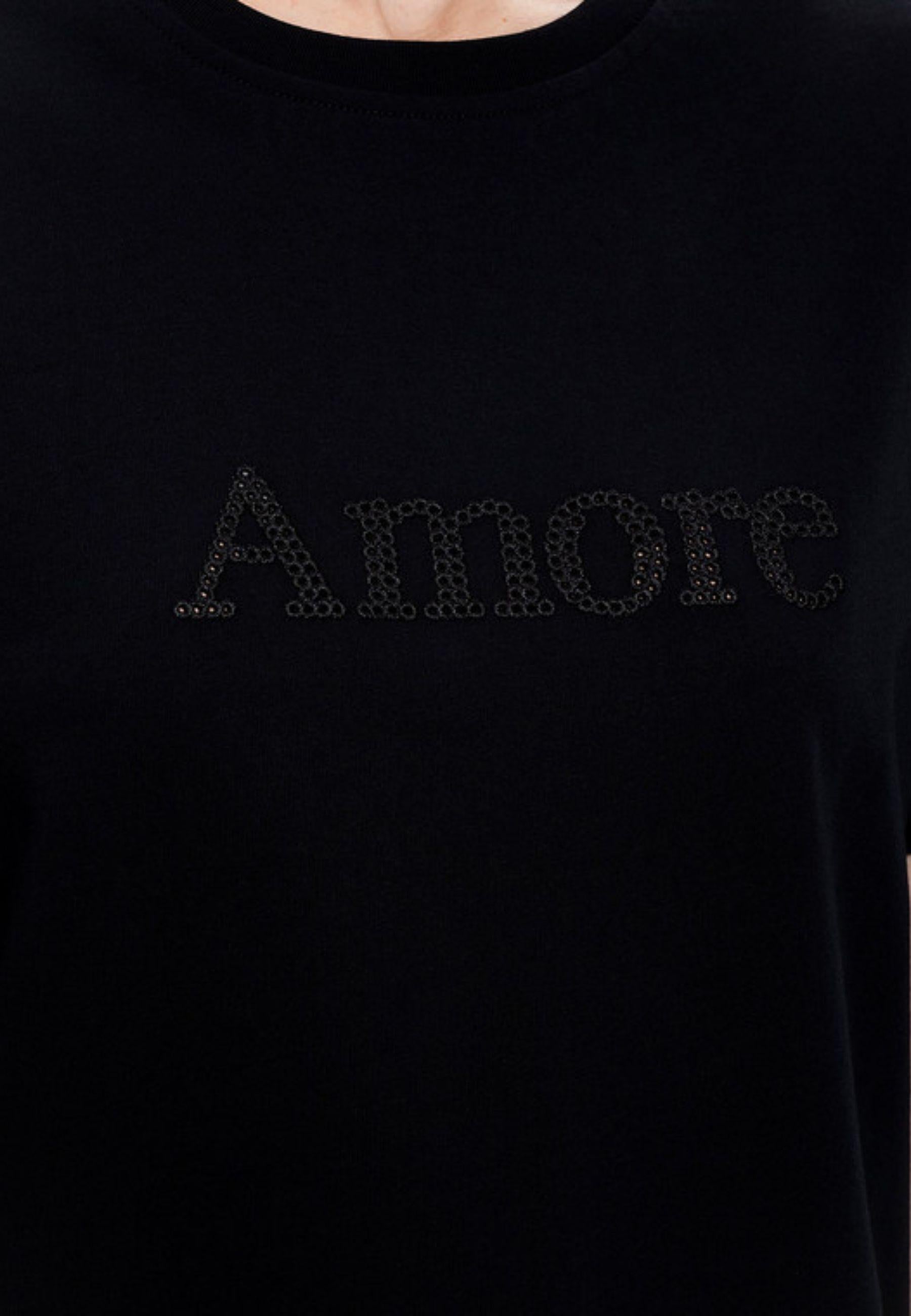 T-shirt "Amore" in cotone con ricamo tono su tono 