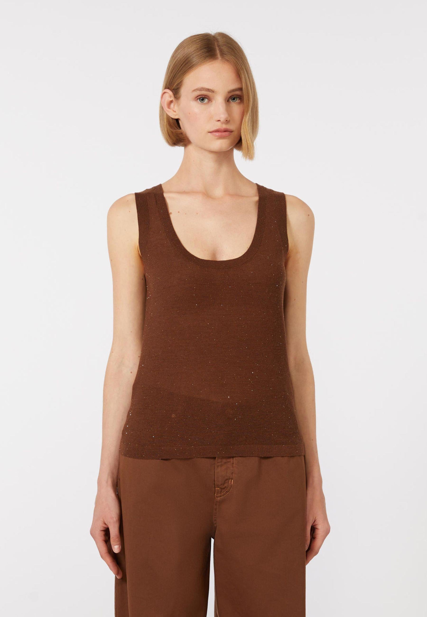 Max Mara Studio - Top in lana e seta con micro paillettes 