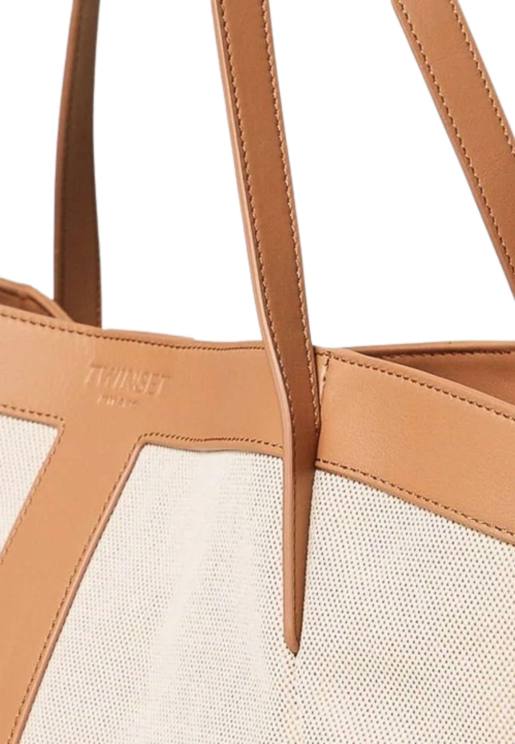 Borsa shopper in canvas e pelle 