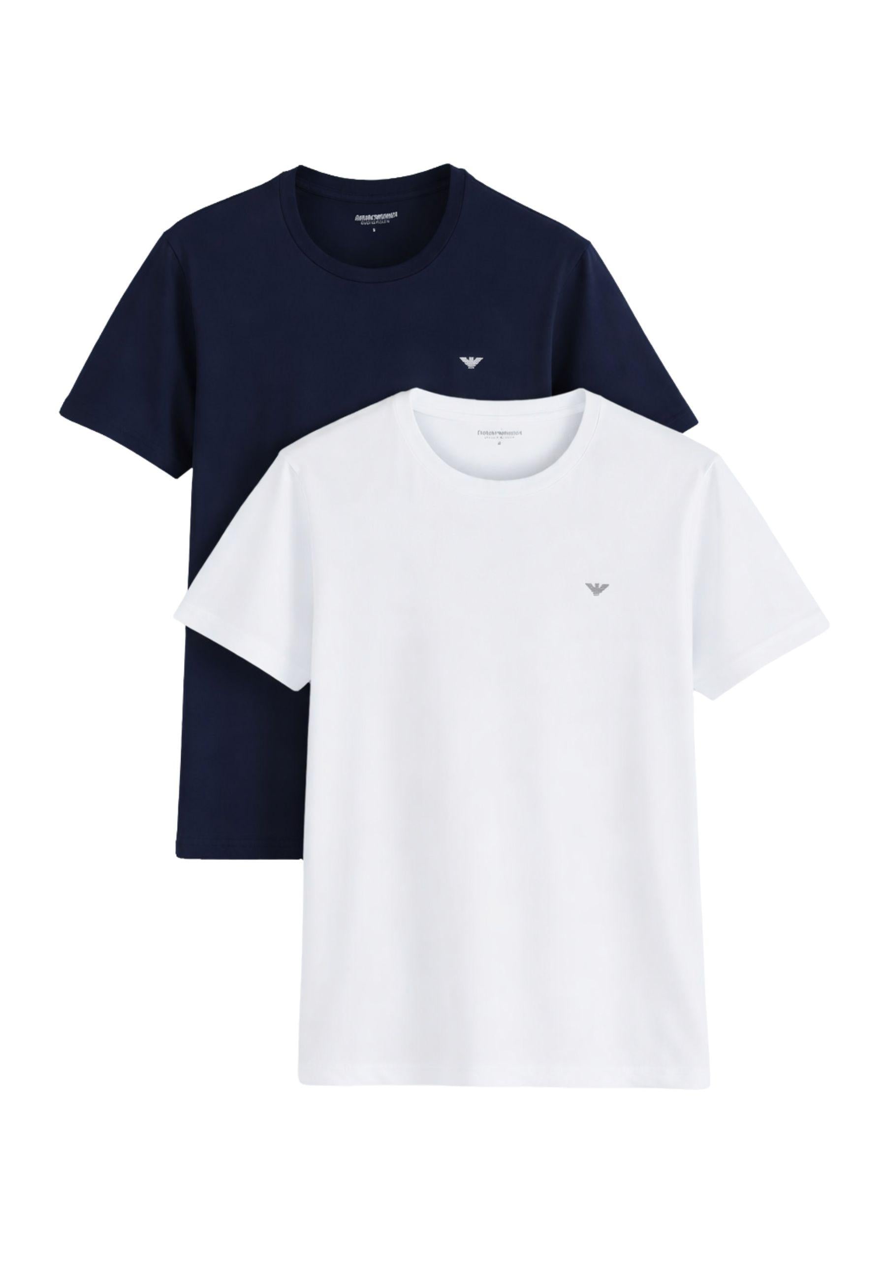 Emporio Armani - T-Shirt Regular Fit con Logo - Confezione 2 pezzi Blu/Bianco 