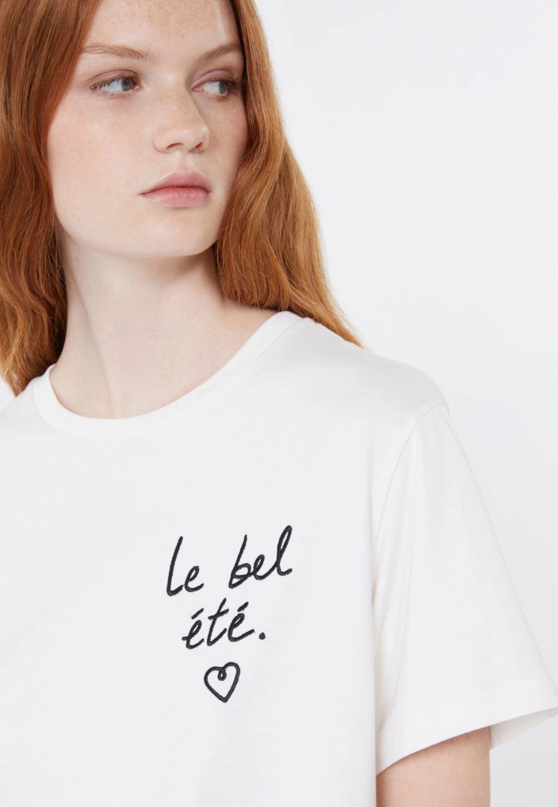 T-shirt in jersey con grafica ricamata - Bianco 