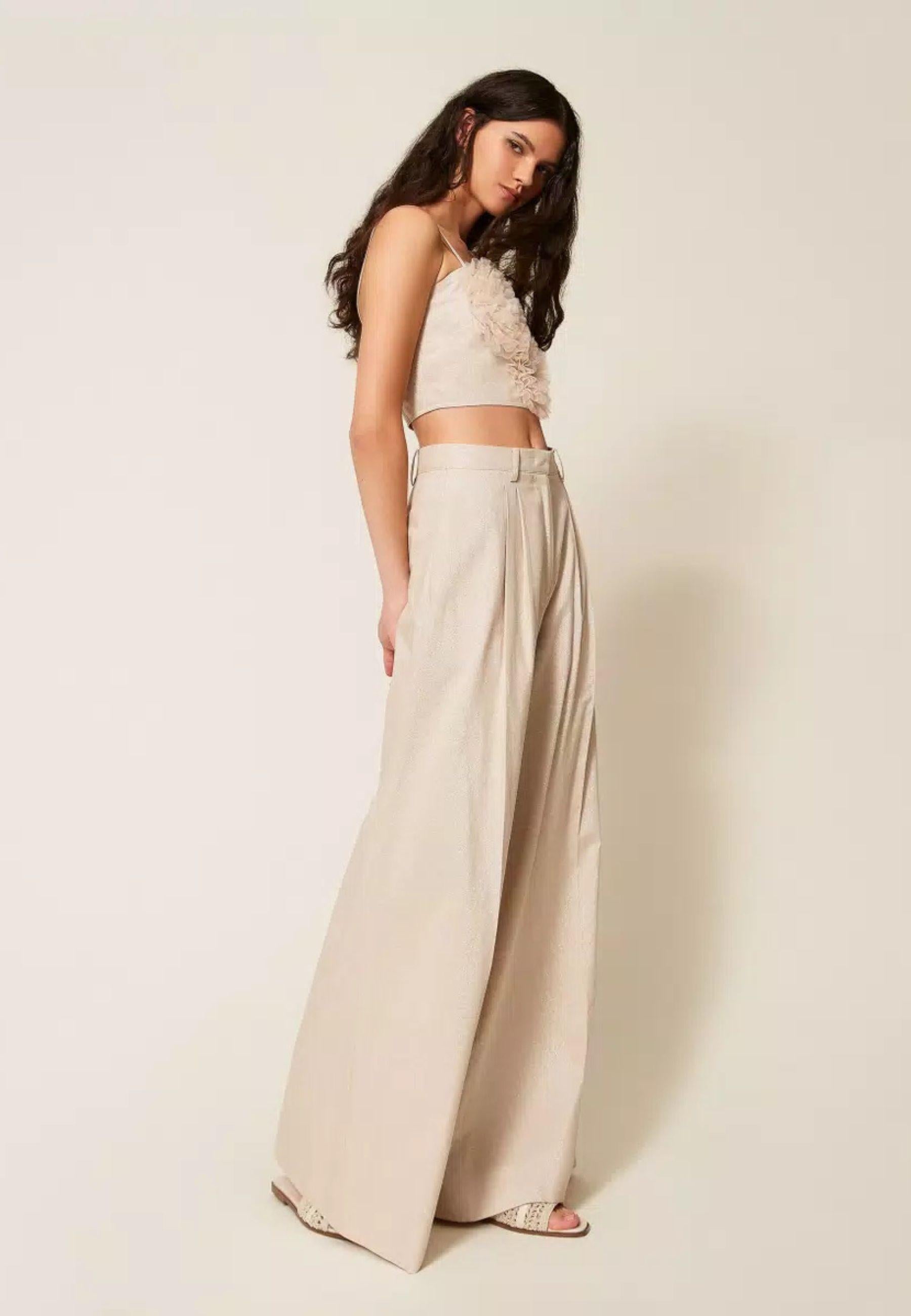 Pantaloni Actitude in Misto Cotone e Lino con Lurex Donna 