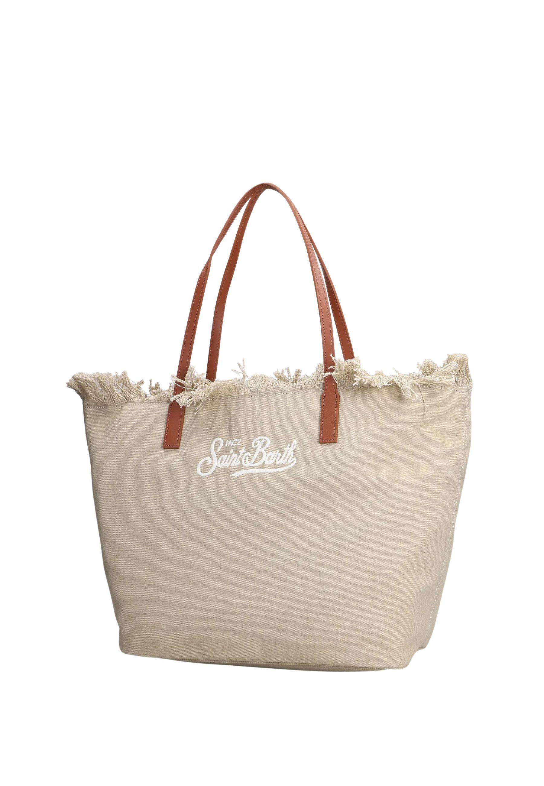Tote City Bag Mid Fringe in tela beige 