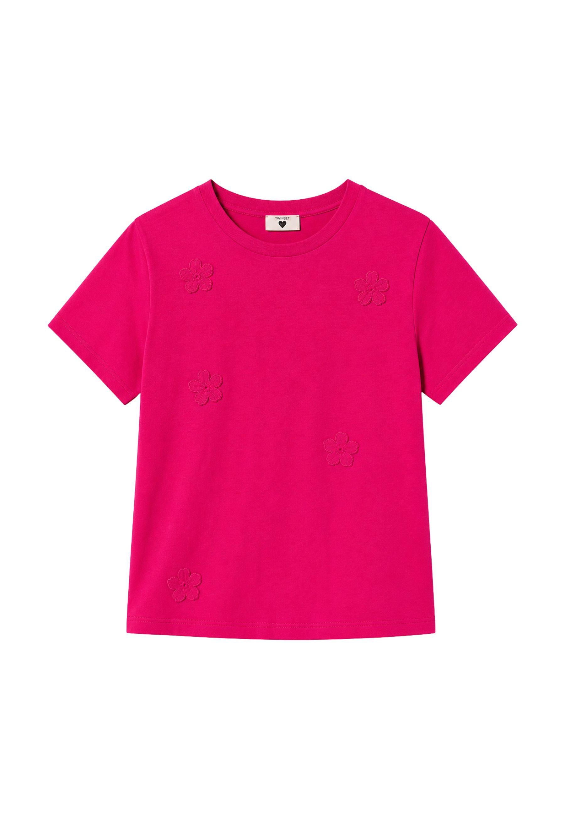 T-shirt fitted con fiori crochet 