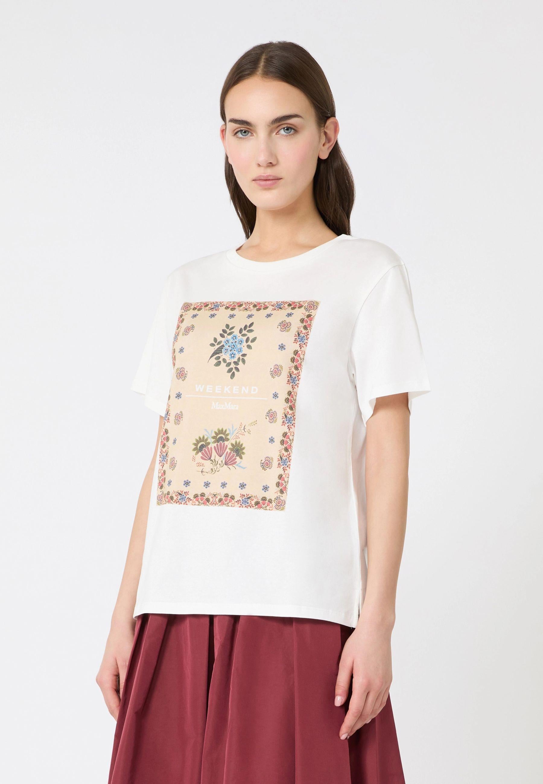 T-shirt in jersey di cotone con stampa frontale 