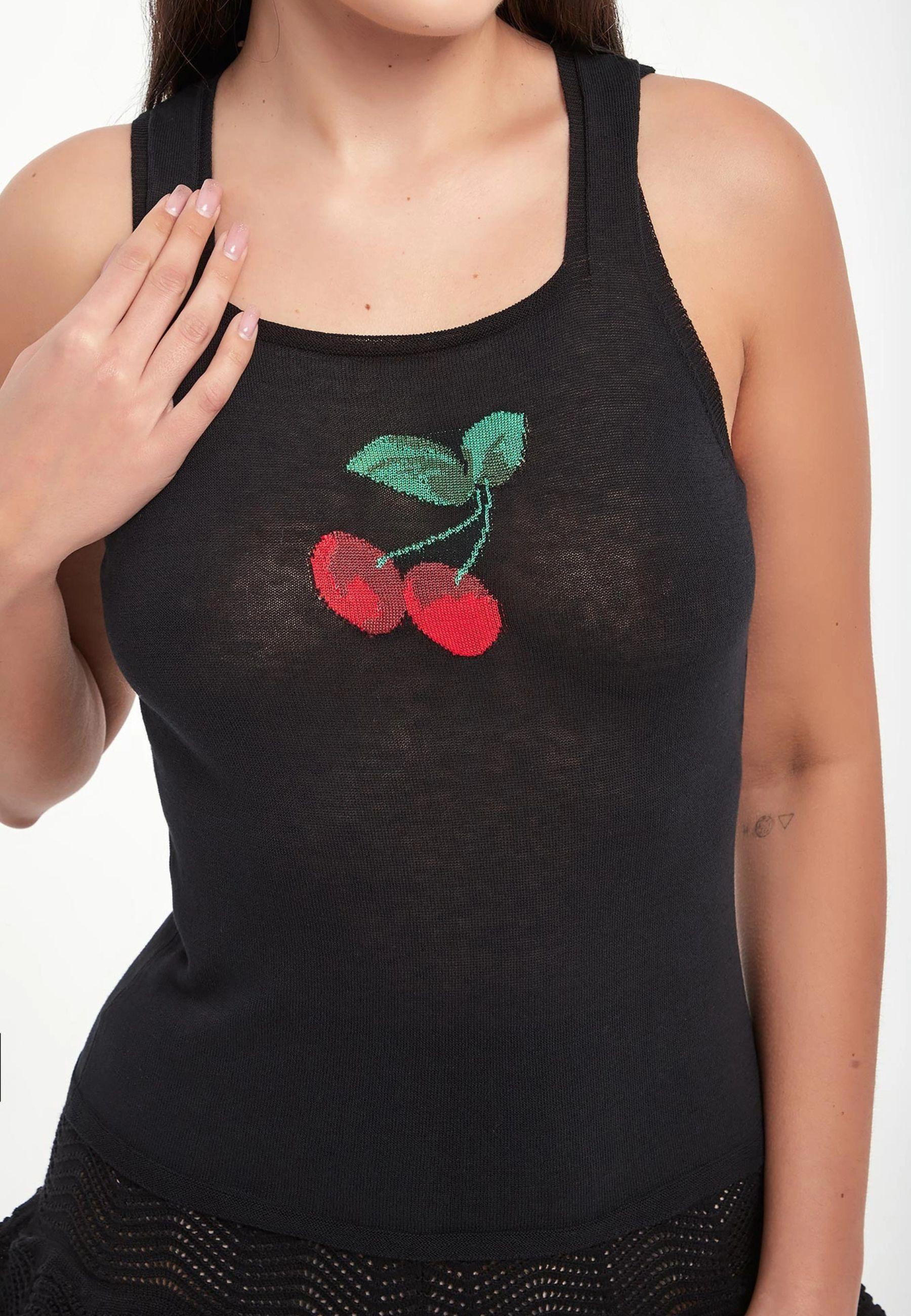 Top con Ricamo Ciliegie 