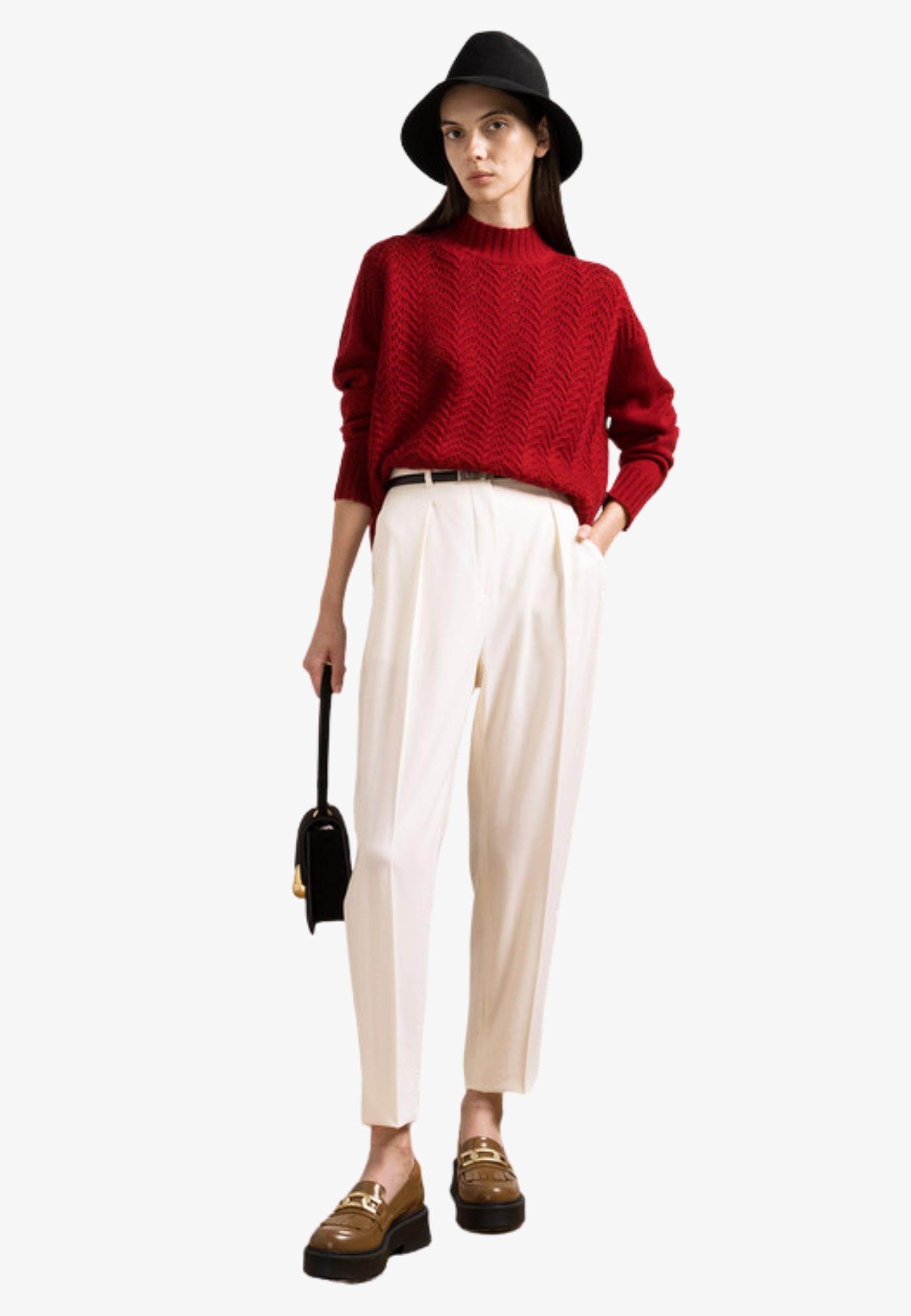 Max Mara Pantaloni Briose Donna in Lana Bianca con Pinces 