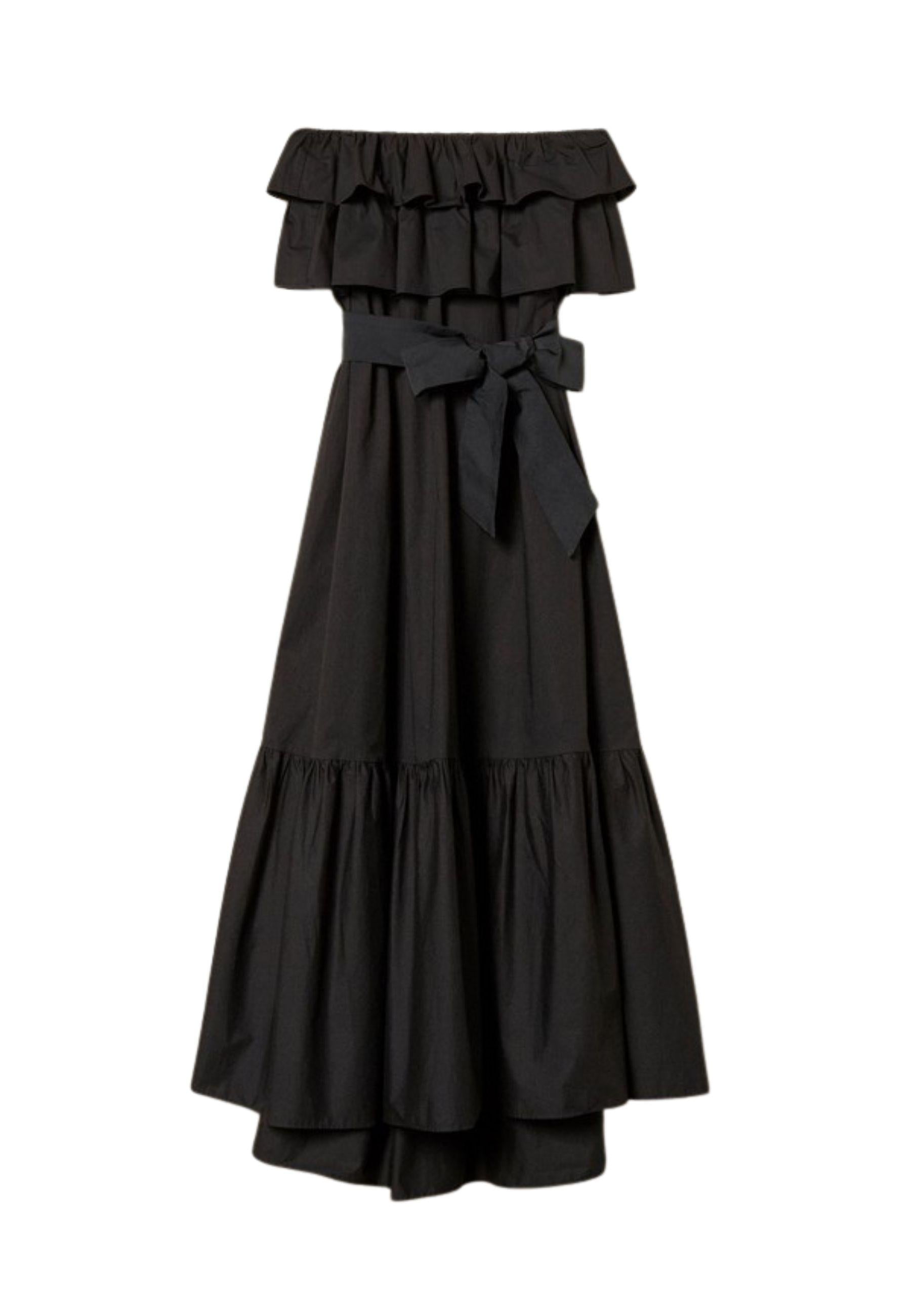 Abito lungo off shoulder Actitude Twinset in popeline stretch con balze 