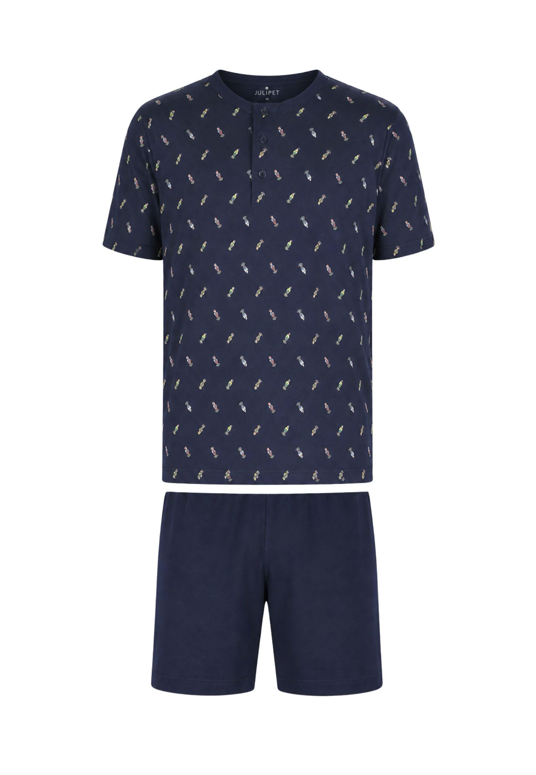 Pigiama Corto Uomo in Cotone Jersey Serafino Fantasia Blu 