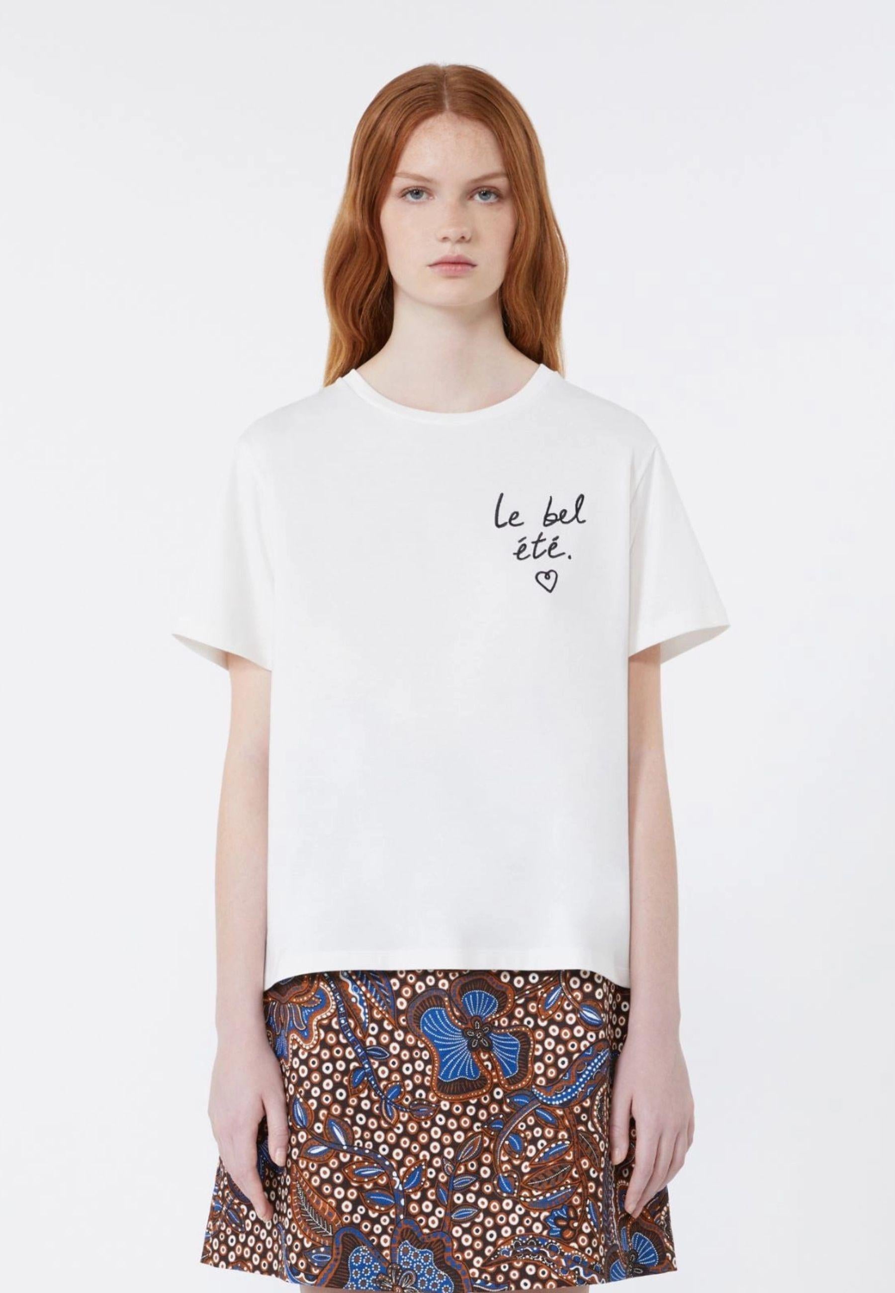 T-shirt in jersey con grafica ricamata - Bianco 