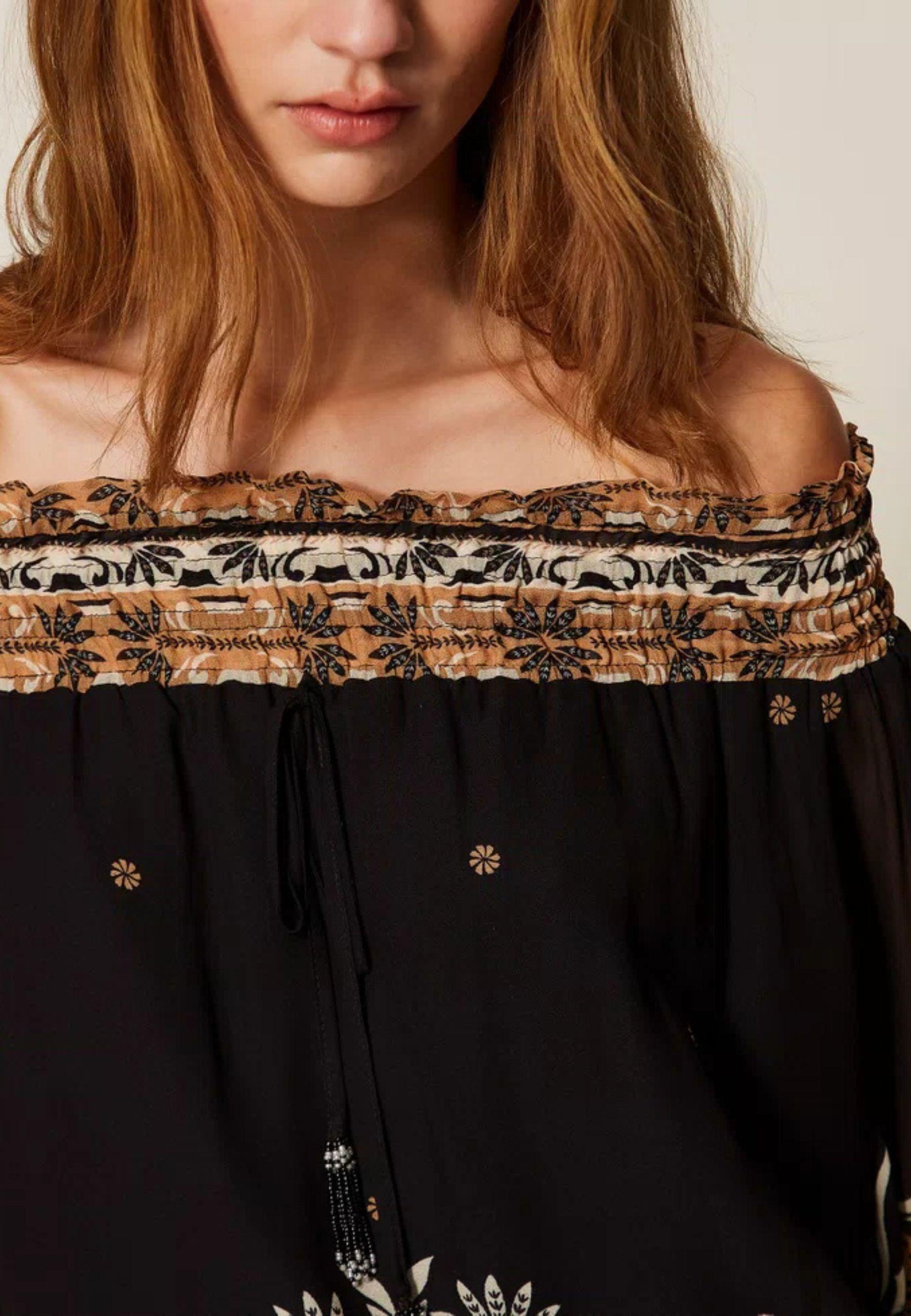Blusa Twinset in georgette di viscosa con stampa foulard 
