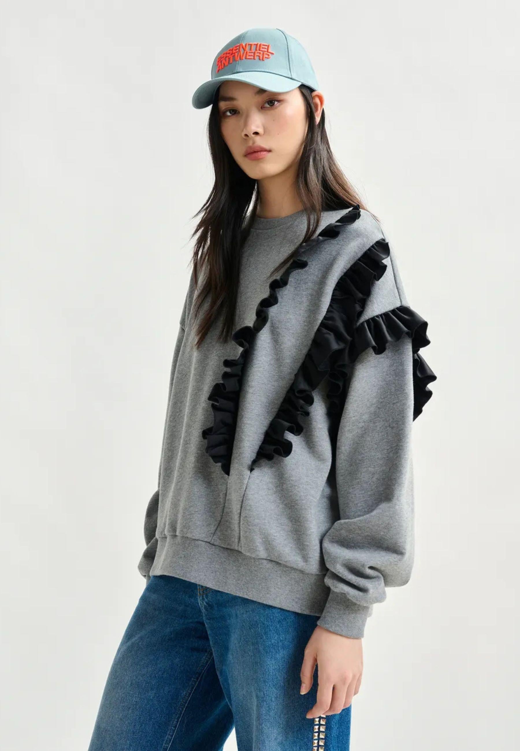Essentiel Antwerp - Felpa grigia con dettaglio ruffle 