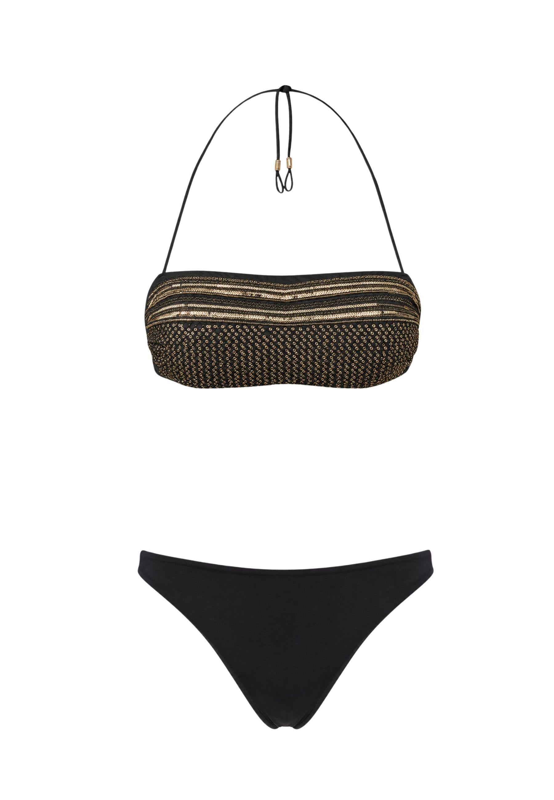 Bikini fascia con ricamo di paillettes e filo oro 