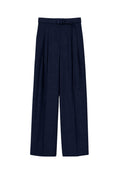 Long trousers in wool-blend gabardine with matching belt