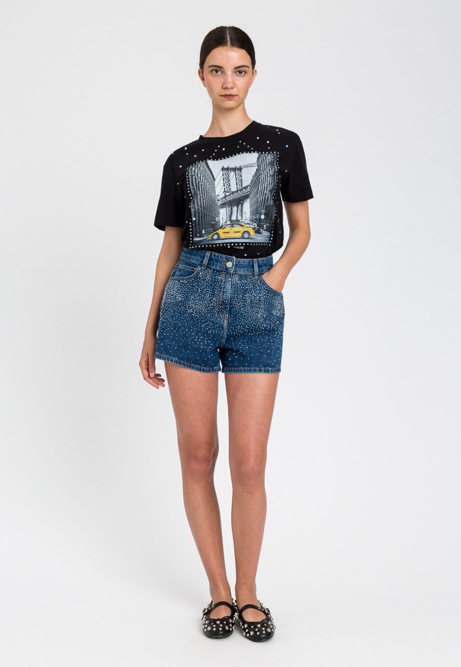 T-shirt con stampa e strass Actitude 