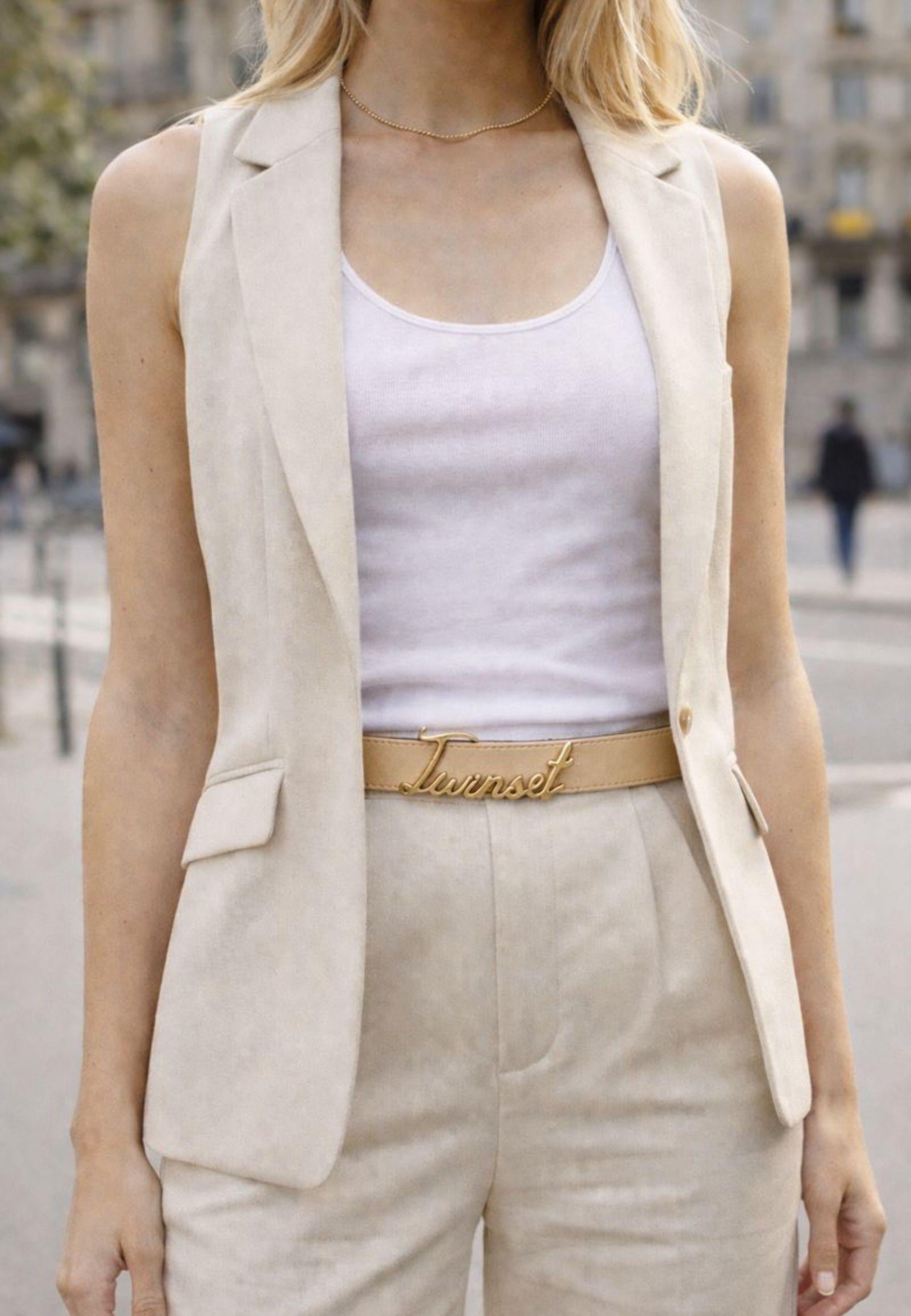 Cintura double face Twinset in pelle - Beige / Nero 