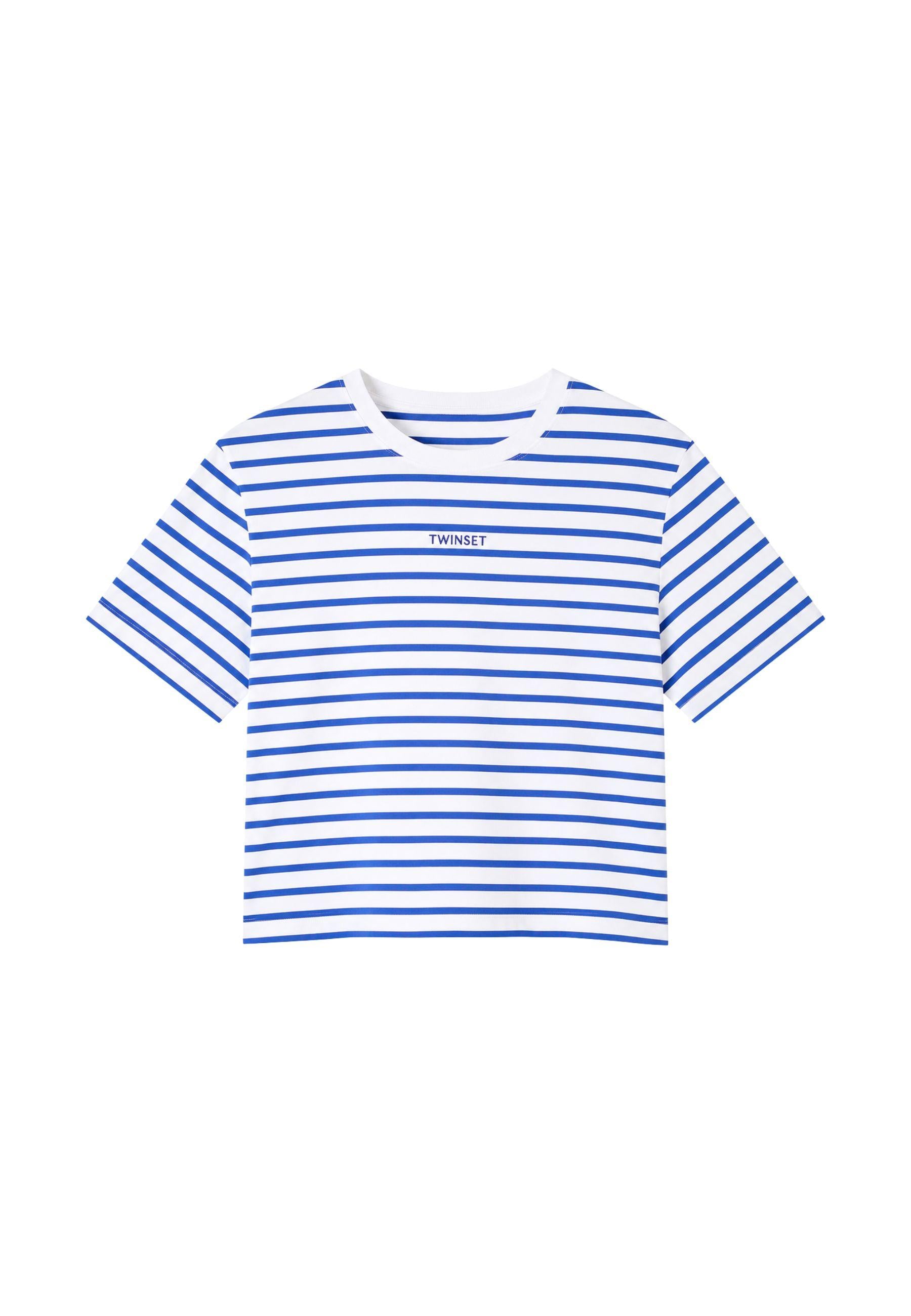 T-shirt Twinset a Righe Blu con Logo Ricamato 