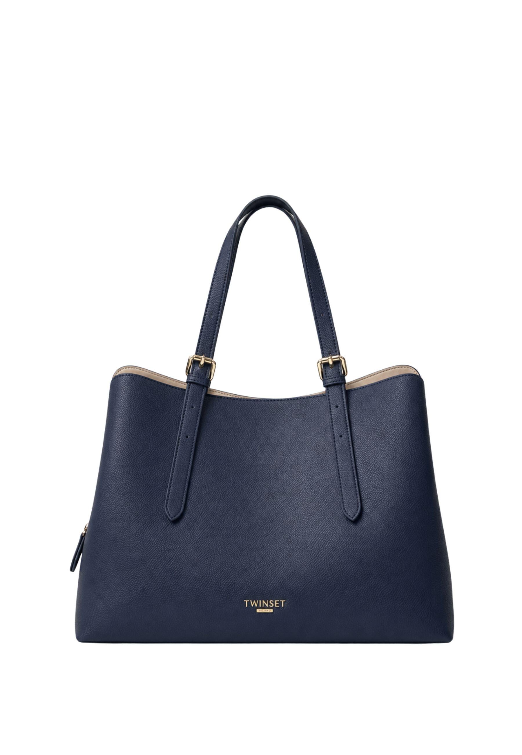 Twinset Borsa Tote Effetto Pelle Martellata Blu 