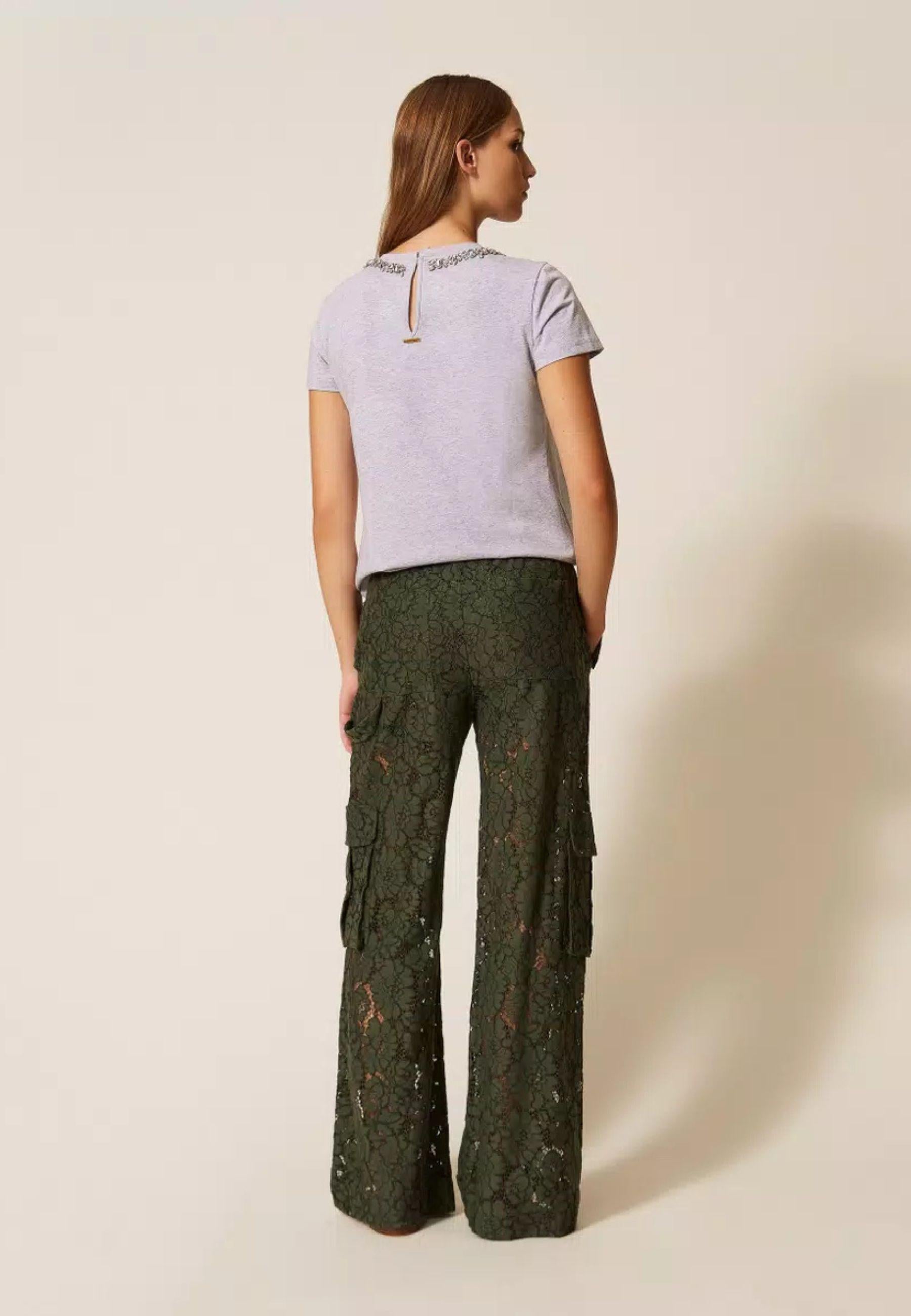 Twinset Milano - Pantaloni cargo in pizzo rébrodé 