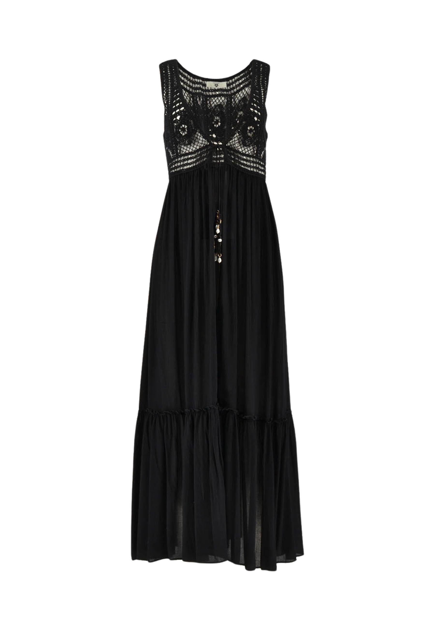 Caftano lungo crochet nero - Eleganza boho dal fascino sofisticato 