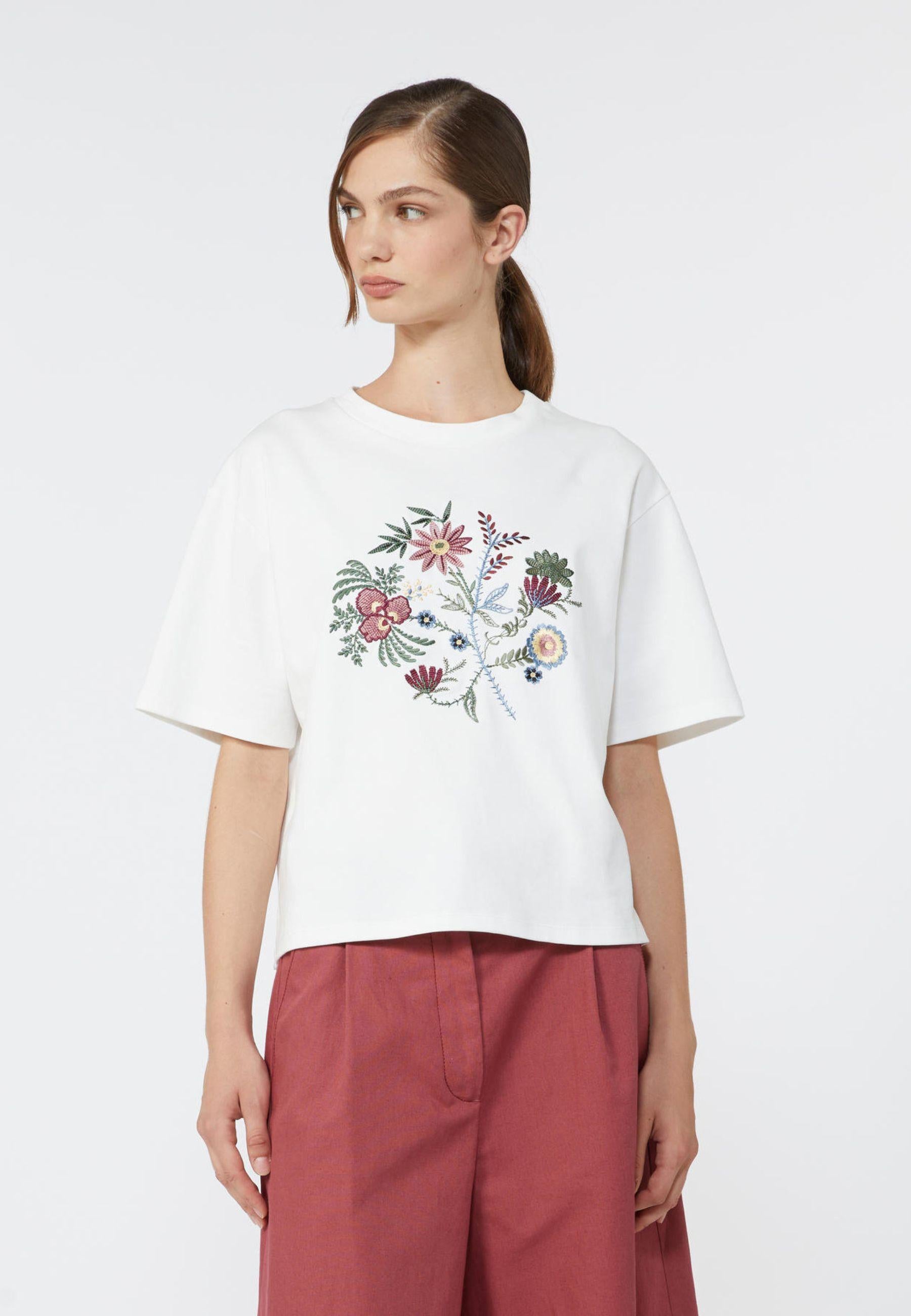 Weekend Max Mara - T-shirt in jersey interlock di puro cotone con ricamo 