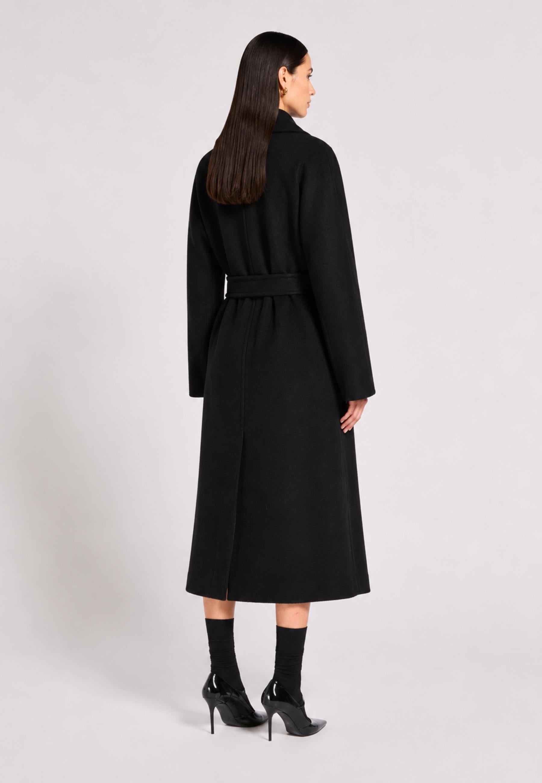 Max Mara Studio - Cappotto lungo in panno di castoro di pura lana vergine con cintura 