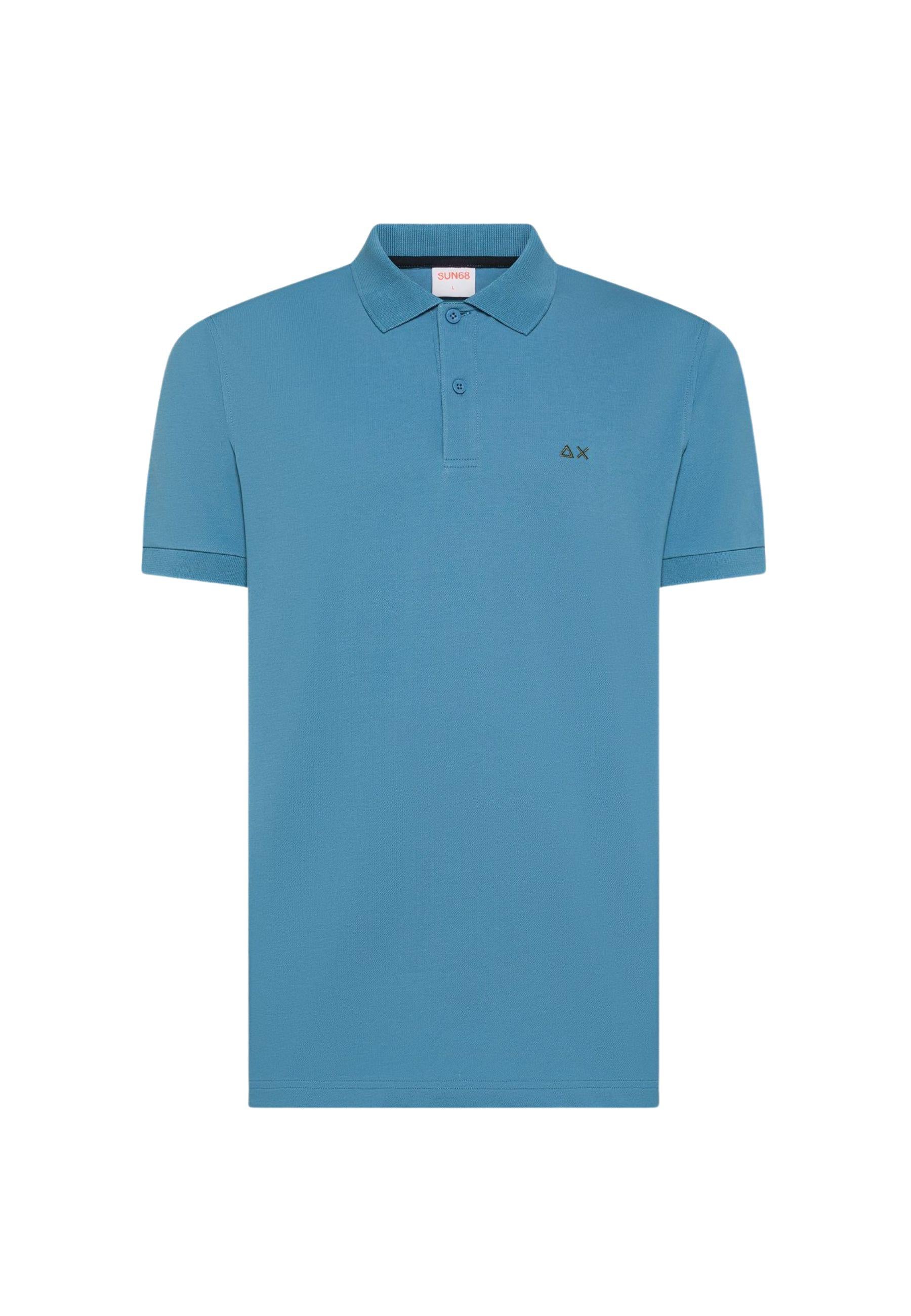 Polo in cotone blu avio con ricamo logo 