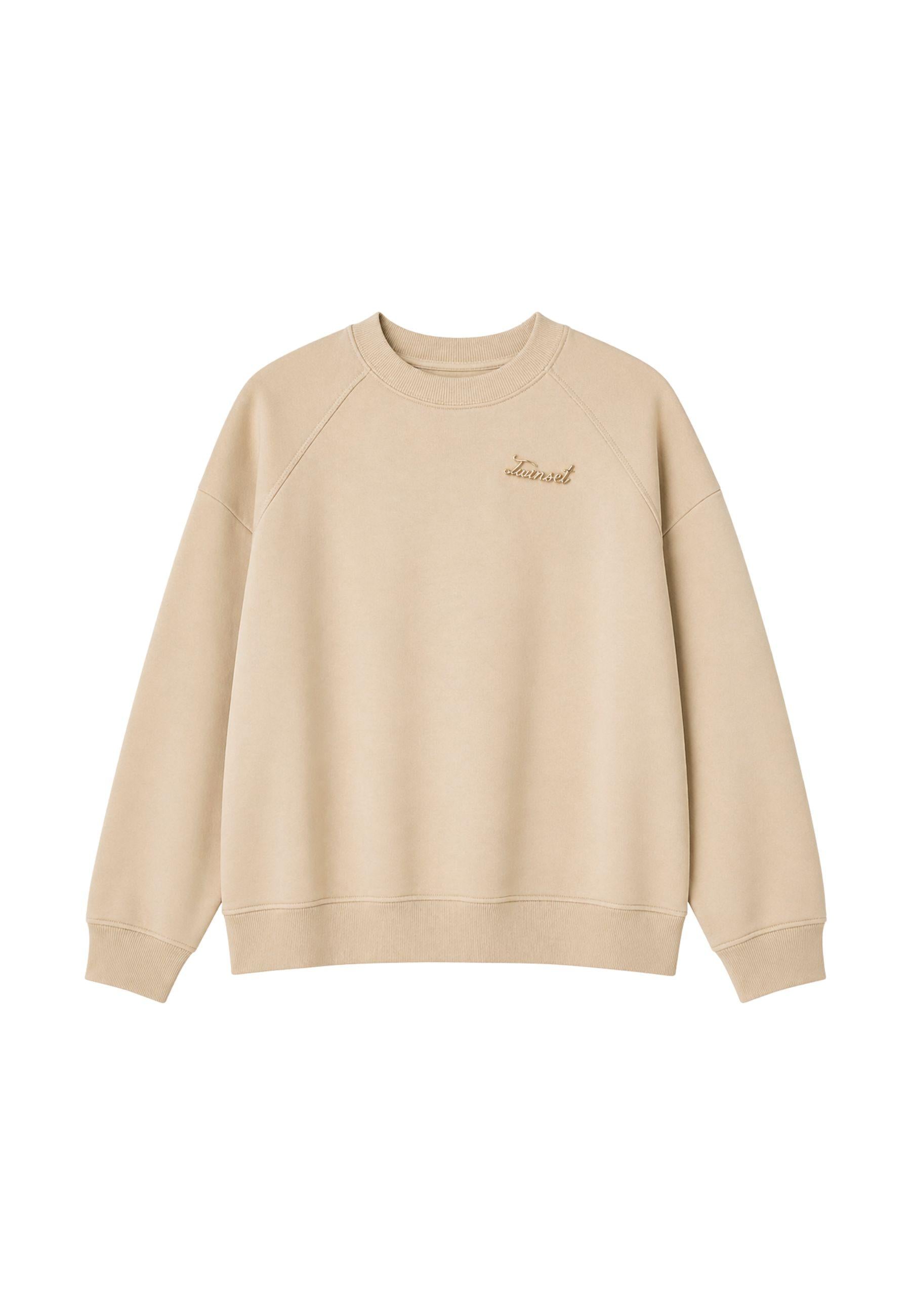 Twinset Felpa in Cotone Beige - Vestibilità Over<BR/> 