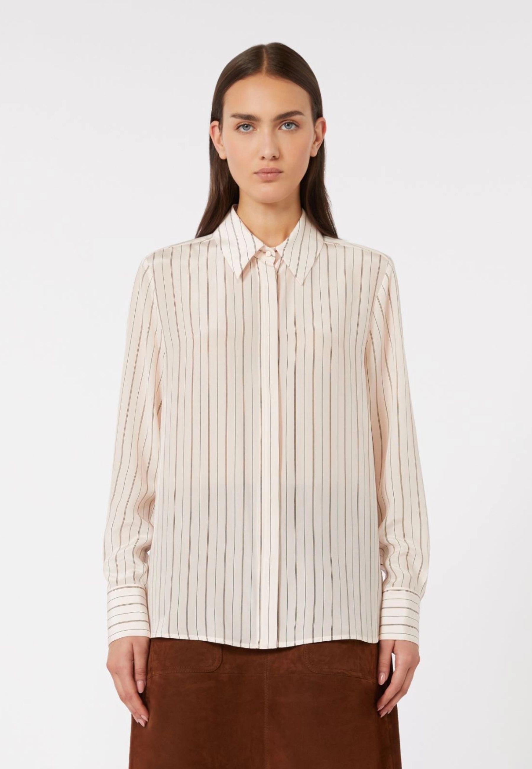 Max Mara - Camicia in crêpe de Chine di seta stampato rosa 