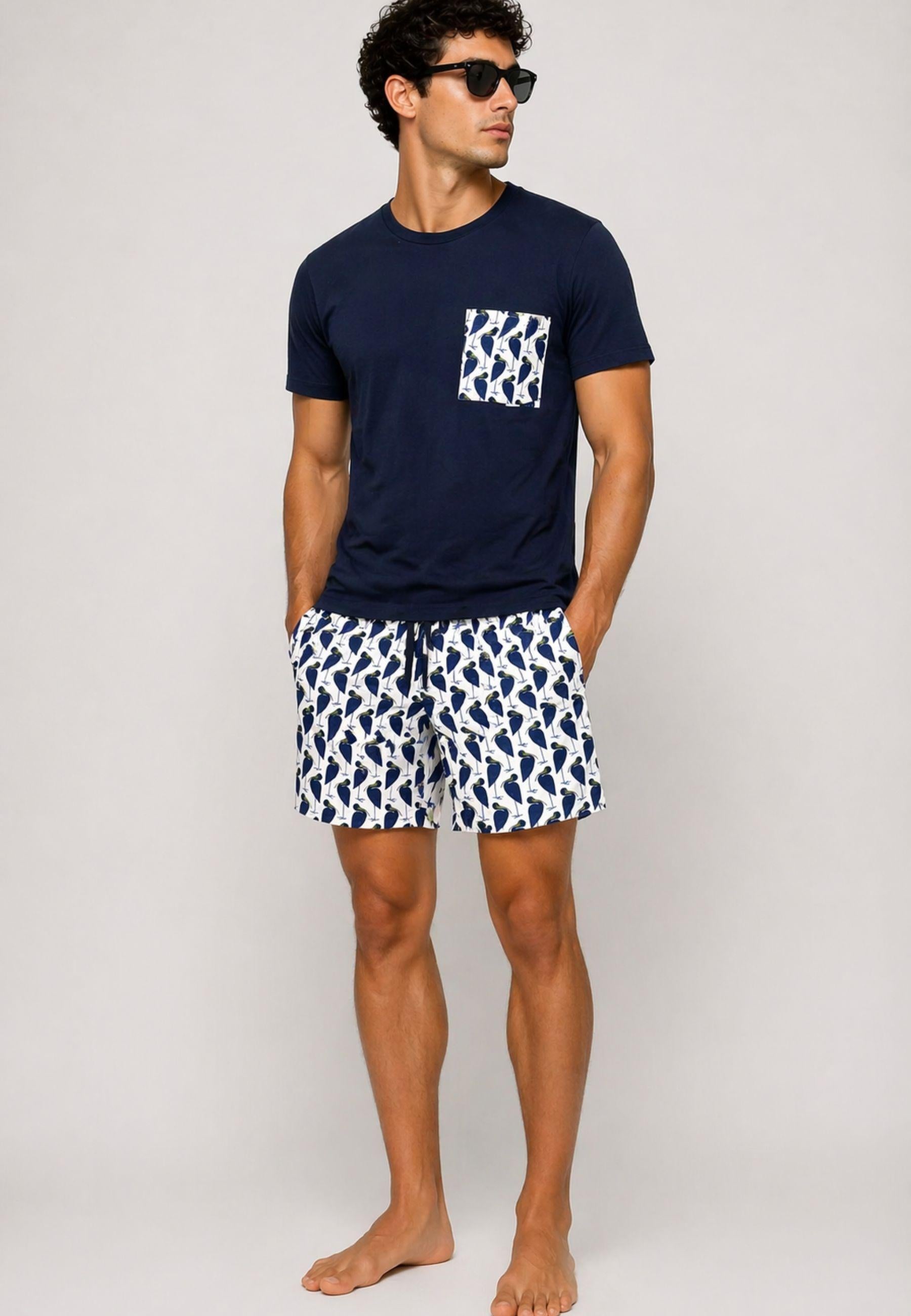 T-shirt in cotone con taschino stampa birds 